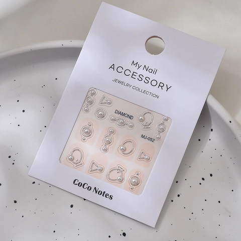 Stereoscopic Nail Art Stickers Artificial Pearl Metal Frame Geometric Floral Constellation Manicure Waterproof Self Adhesive