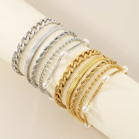 Bracelets En Acier Inoxydable Avec Künstliche Perles D'imitation Cuban Snake Twist Ball Chain Bijoux Minimalistes Pour Femmes