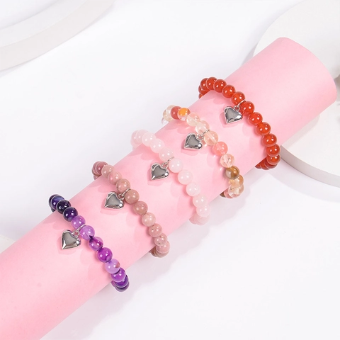 Bracciale Di Perline In Pietra Naturale Con Ciondolo A Cuore Cristallo Agata Regalo Di Laurea Gioielli Elastici