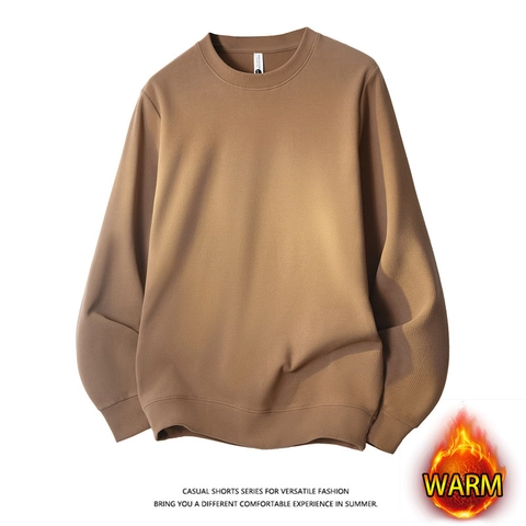 Men Crew Neck Sweatshirt Fleece Lined Solid Color Loose Fit Long Sleeve Casual Pullover Warm Basic Winter Top