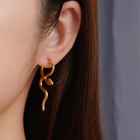 Orecchini A Cerchio Serpente Acciaio Inossidabile Placcato Oro 18K Stile Vintage Francese Gioielli Animali Per Donne