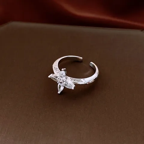 Anillos Abiertos Ajustables De Flor Para Mujer Cobre Con Circonita Vintage Diseño De Nicho Joyería De Mano Tono Plateado