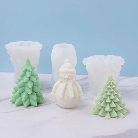 Weihnachtsbaum Schneemann Silikonformen Für Kerzenherstellung DIY Gips Seife Harz Kuchen Schokolade Backen Flexibel Neuheit