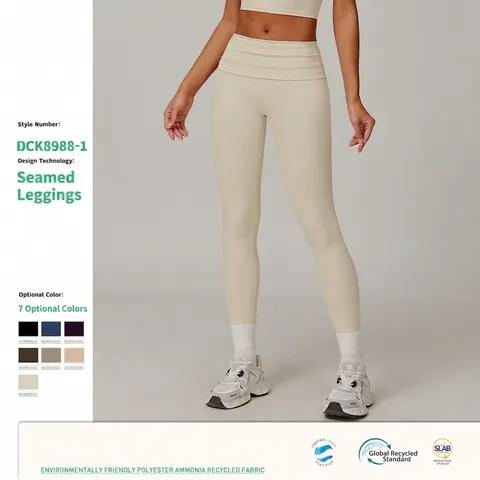 Women High Waist Yoga Pants Recycled Polyester Spandex Foldable Waistband Tummy Control Butt Lift Workout Gym Leggings