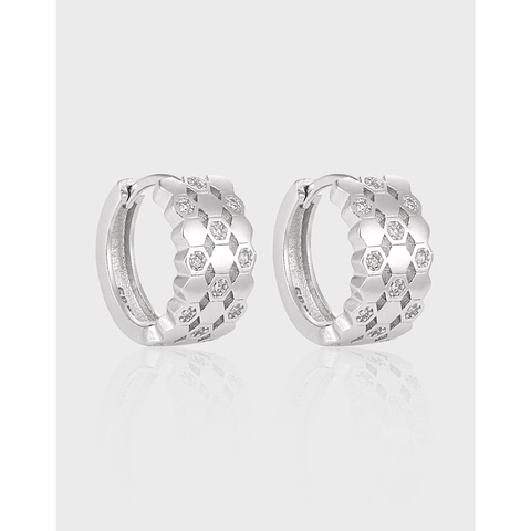 S925 Sterlingsilber Waben Ohrringe Für Damen Nischen Design Sechseck Strass Eingelegt Geometrische Silber Ohrringe Schmuck