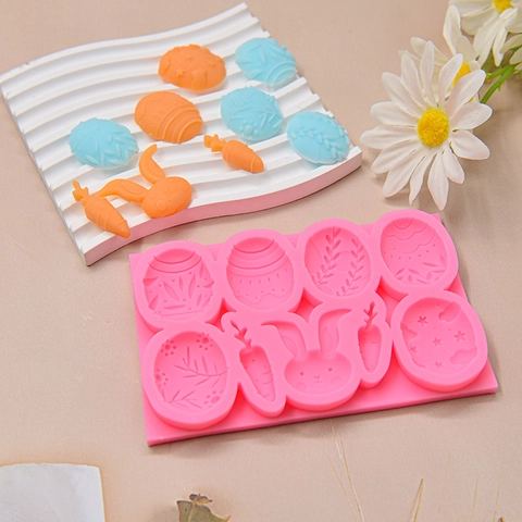 Easter Bunny Egg Carrot Silicone Mold For Fondant Chocolate Candy Baking DIY Cake Decorating Pink