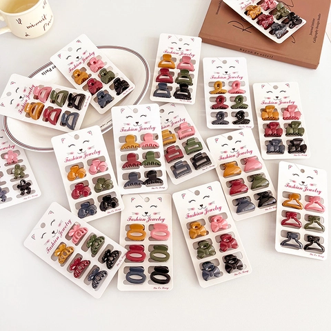 Mini Hair Claw Clips Small Barrettes Plastic Resin Morandi Colors Bow Flower Geometric Bangs Side Fringe Korean Style