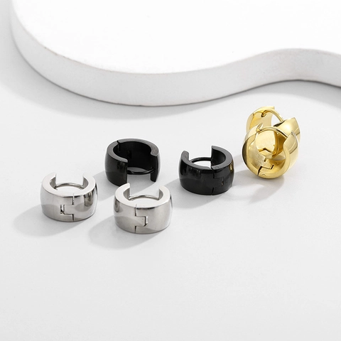 Pendientes Huggie De Acero De Titanio Para Hombre Redondos Anchos Minimalistas Hip Hop Joyería Unisex