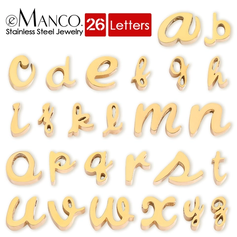 Abalorios De Letras Del Alfabeto En Minúsculas Cursivas Acero Inoxidable 316L Pulido Espejo Para Hacer Joyas DIY Collares Pulseras
