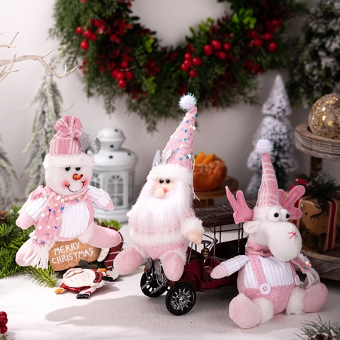 Natale Peluche Rosa Paillettes Babbo Natale Pupazzo Di Neve Renna Ornamento Decorazione Casa Festiva Carino Cartone Animato Bambola Regalo