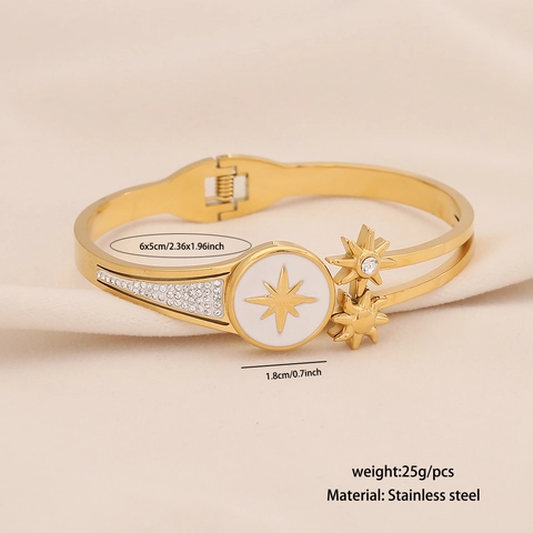 Bracciale Rigido In Acciaio Inossidabile Placcato Oro Strass Albero Della Vita Cuore Stella Gioielli Per Donna