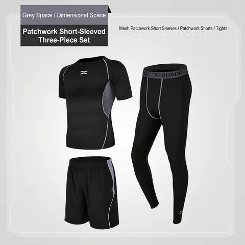 Men Fitness Workout Set Breathable Polyester Compression Top And Bottom Quick Dry Sports Suit For Gym Training Running