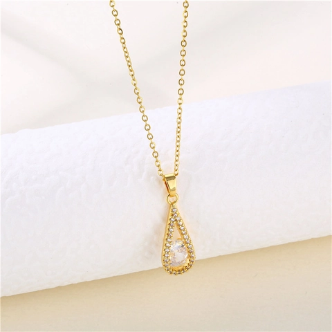 Collar Con Colgante De Circón En Forma De Gota De Agua De Acero Inoxidable Estilo Francés Chapado En Oro Joyería Minimalista