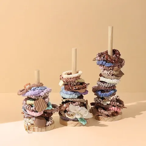 Solid Wood Hair Scrunchie Storage Rack Vertical Jewelry Display Stand For Hair Ties And Bracelets Organizer Holder