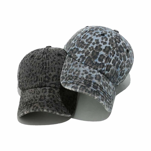 Leopard Print Baseball Cap Washed Cotton Distressed Sun Hat Casual Streetwear Adjustable For Men Women