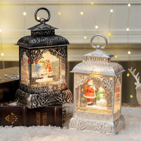 Christmas Snow Globe Lantern LED Lighted Retro Vintage Water Glitter Santa Claus Snowman Desktop Ornament Holiday Decor