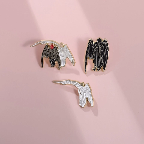 Engel Und Dämon Flügel Emaille Brosche Pin Gothic Schwarz Weiß Metall Abzeichen Kleidung Zubehör Unisex Geschenk