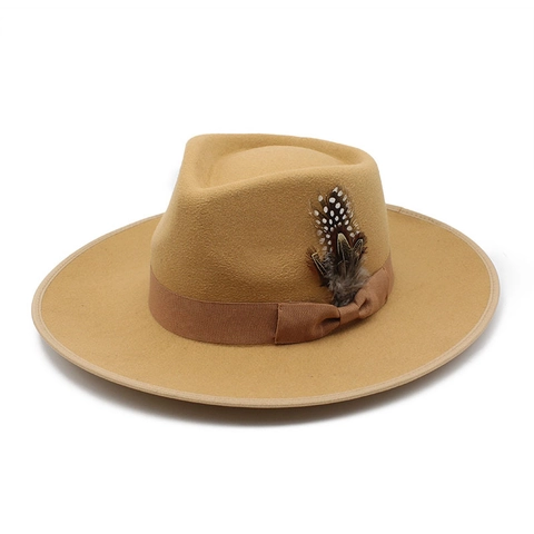 Chapeau Fedora En Laine À Bord Large Style Britannique Vintage Avec Nœud En Ruban Et Plume Pour Hommes Et Femmes Accessoire D'hiver Élégant