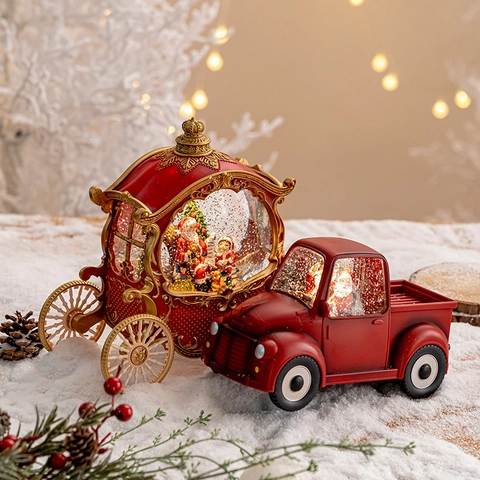 Christmas Snow Globe Lantern LED Lighted Glitter Water Ball Ornament Santa Claus Snowman Retro Truck Tabletop Decoration