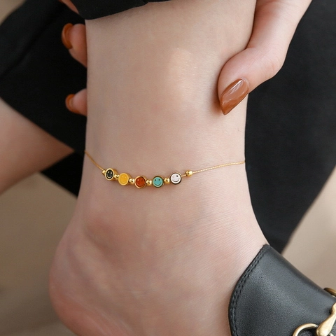 Colorful Smiley Face Titanium Steel Necklace Bracelet Anklet Jewelry Gold Plated For Women Girls Boho Trendy Charm