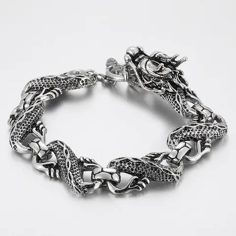 Bracciale Drago Da Uomo Retro Acciaio Inossidabile Vintage Punk Gothic Hip Hop Gioielli Testa Di Drago Catena Maschile