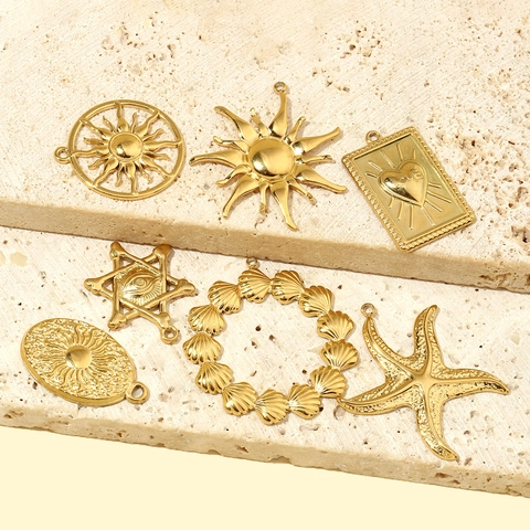 Roestvrijstalen Hangers DIY Sieraden Maken Charms Verguld Zon Hart Zeester Schelp Vintage Stijl Voor Dames
