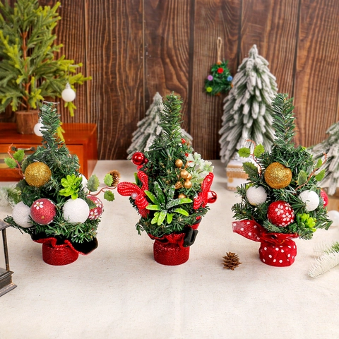 Mini Albero Di Natale Artificiale Pino Decorazione Da Scrivania Ornamento Festivo Con Bacche Rosse E Palle Per Casa E Ufficio