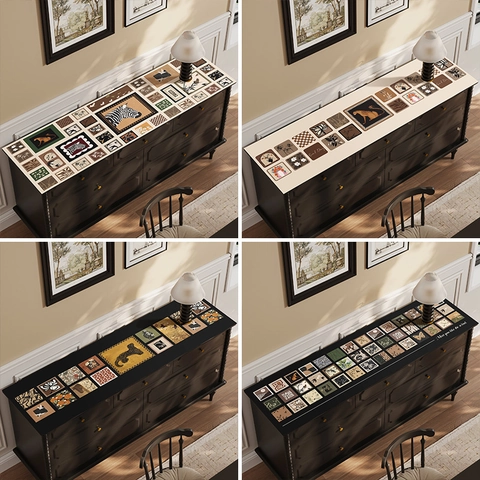 Vintage Art PVC Leather Table Mat For TV Cabinet Sideboard Waterproof Oil-Proof Heat Resistant Retro Home Decor Protector