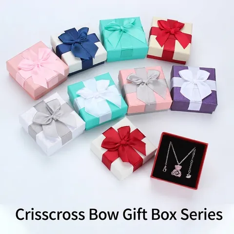 Exquisite Bow Knot Square Jewelry Packaging Box Paper Gift Box For Ring Necklace Earring Storage Multi Color Display Box