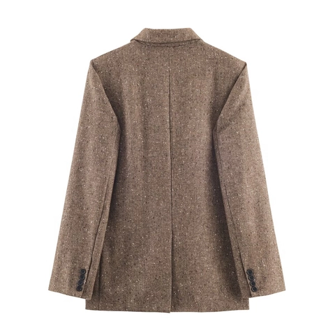 Damen Blazer Fischgrätenmuster Vintage Tweed Jacke Langarm Revers Wollmischung Doppelknopf Und Pattentaschen