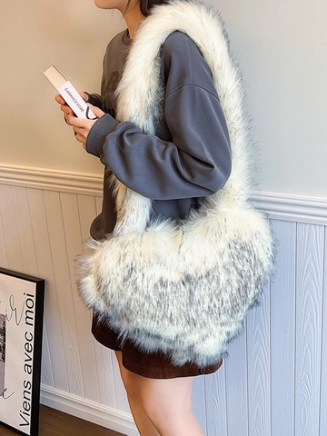 Heart Shaped Plush Shoulder Bag Faux Fur Fluffy Underarm Crossbody Handbag For Women Winter Chic Cloud Satchel