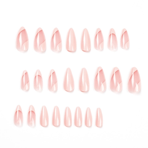 Uñas Postizas A Presión Almendra Rosa Francesas Patrón Corazón Brillo Intenso Manicura Para Mujeres Estilo Dulce Elegante