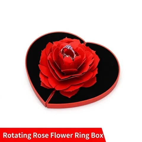 Scatola Per Anelli Con Rosa Rotante Forma Di Cuore 3D Fiore Pop Up Proposta Portagioie Fodera In Velluto Regalo Nozze