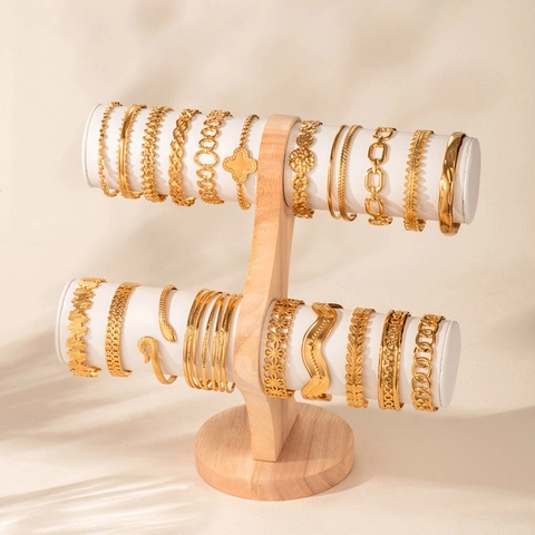 Roestvrijstalen Open Manchet Armband Voor Dames Goud Verguld Geometrisch Slang Bloem Minimalistisch Sieraad