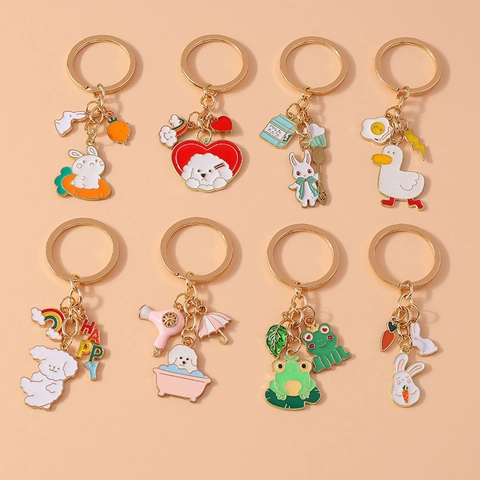 Llavero Creativo de Animales de Dibujos Animados Esmalte Conejo Perro Rana Pato Colgante Aleación de Zinc Llavero de Moda Para Bolso Mujer Niños