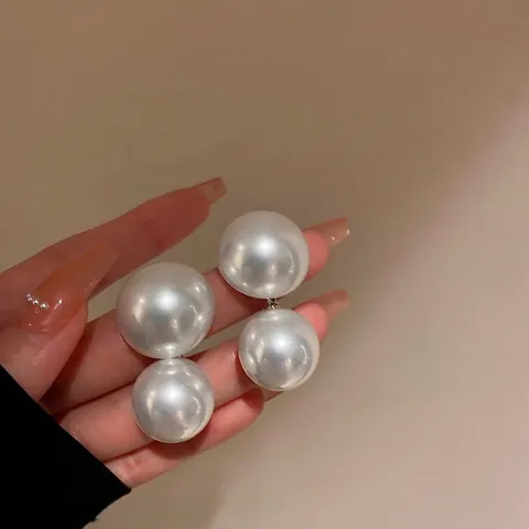 Eleganti Orecchini Con Doppia Perla Artificial Oversize Con Perno In Argento Sterling 925 Gioielli Minimalisti Vintage Donna