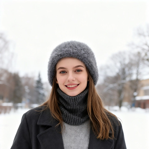 Unisex Winter Sturmmütze Fleecegefüttert Verdickte Warme Strickmütze Mit Kunstpelzbesatz Outdoor Winddicht Schal Integriert