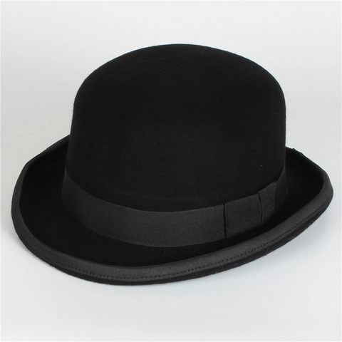 Vintage British Style Wool Felt Bowler Hat For Men Women Fashion Solid Color Round Top Short Brim Fedora Hat Party Streetwear Accessory