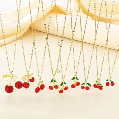 Collana Con Ciondolo A Ciliegia Rossa Dolce Acciaio Inossidabile Smalto Gioielli Frutta Con Strass Per Donne