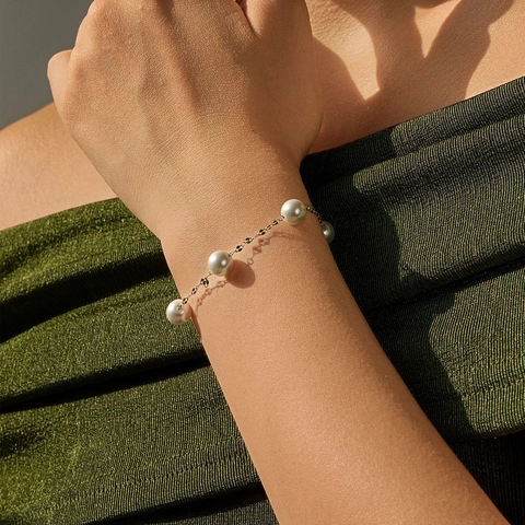 925 Sterling Silber Künstliche Perlen Schmuckset Elegante Halskette Und Armband Französischer Schlichter Stil Für Damen