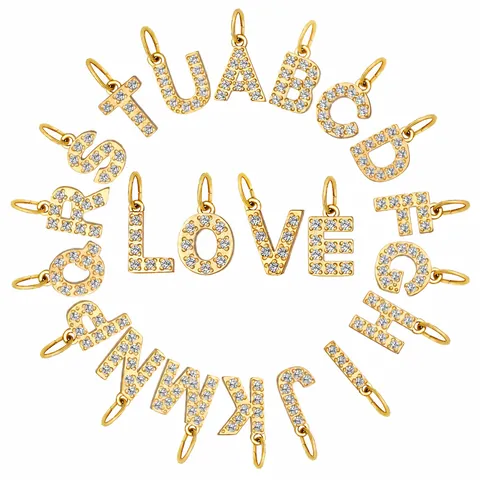 Roestvrij Staal Zirconia A-Z Letters Cijfers Hangers Goud Zilver Vergulde Alfabet Bedeltjes Voor DIY Ketting Armband Sieraden Maken