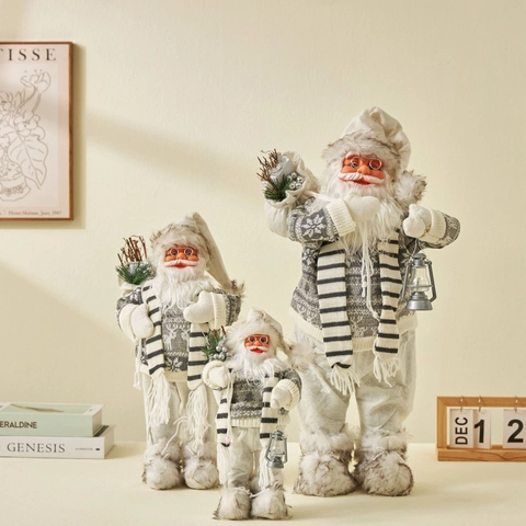 Santa Claus Figur Nordischer Strickpullover Puppe Mit Laterne Geschenktüte Weihnachten Haus Tisch Deko Grau Weiß