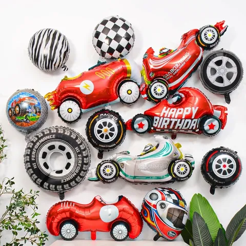 Racing Car Balloons Aluminum Foil Checkered Flag Tire Traffic Light Props Birthday Party Decorations Boys Racing Theme