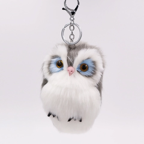 Owl Keychain Faux Rabbit Fur Plush Animal Bag Pendant Car Key Ring Fluffy Soft Accessory Charm For Women