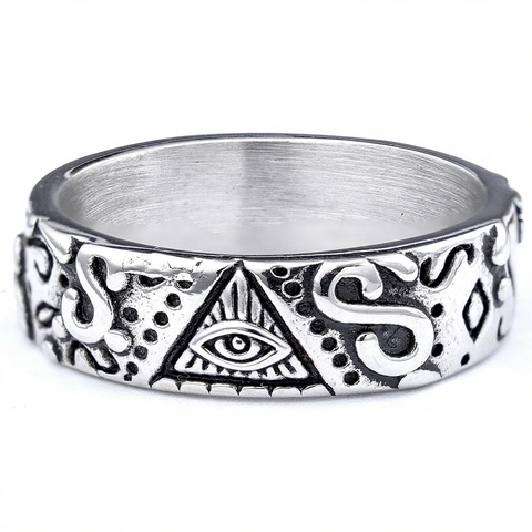 Eye Of Providence Masonic Ring Stainless Steel Vintage Gold Silver Two Tone Punk Gothic Jewelry For Men