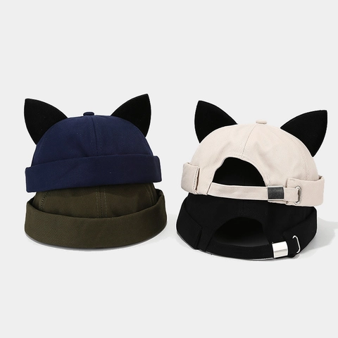 Cat Ears Docker Hat Unisex Baumwolle Randlose Kappe Verstellbar Miki Hat Kawaii Streetwear Retro Dome Yuppie Hut