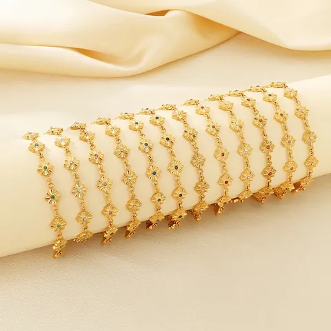 Roestvrijstalen Armband Bloem Verguld Zonnebloem Kleurrijke Geboortesteen Sieraden Voor Vrouwen Verstelbaar Vederhanger
