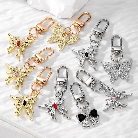 Alloy Rhinestone Butterfly Keychain Bowknot Bag Charm Elegant Sweet Jewelry Accessory For Women Girls Sparkling Metal Pendant