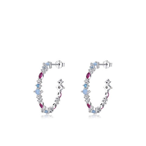 Eleganti Orecchini A Cerchio A Forma Di C Con Perno In Argento Sterling 925 Zirconia Colorata Gioielli Da Donna