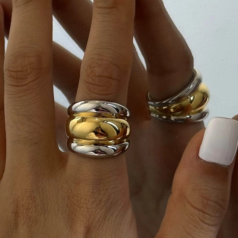 Anillo Mezclado Bicolor de Acero Inoxidable Vintage para Mujer Impermeable Hipoalergénico Zirconia en Forma de Pera Joyería